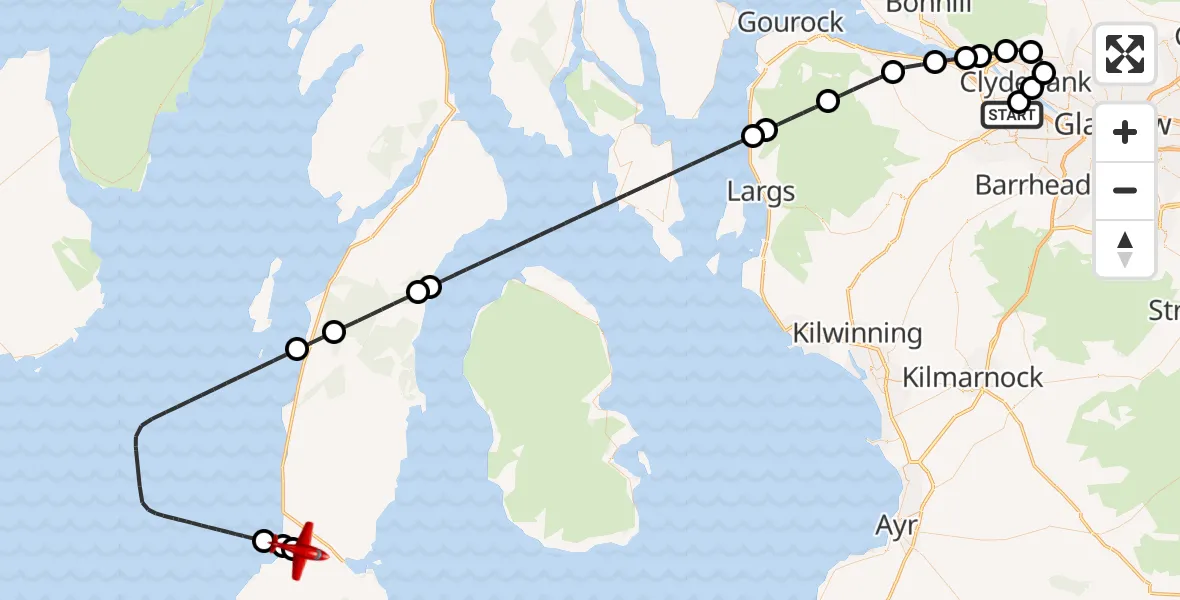 Flight route map: Air Ambulance Aircraft to Campbeltown Airport, Campbeltown Airport