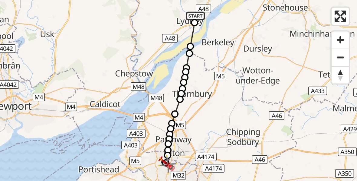 Routekaart van de vlucht: Air Ambulance Helicopter to Bristol, Wilton Close