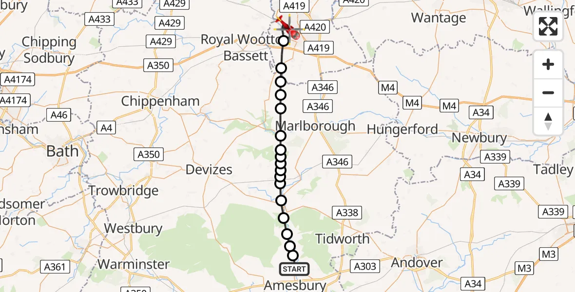 Routekaart van de vlucht: Air Ambulance Helicopter to Swindon, Scarborough Road