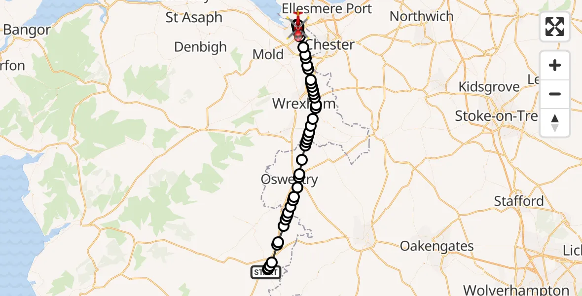 Flight route map: Air Ambulance Helicopter to Sealand, Sealand