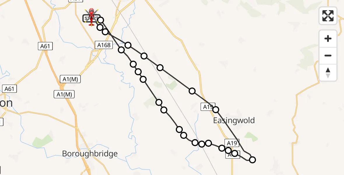 Flight route map: Air Ambulance Helicopter to RAF Topcliffe, RAF Topcliffe