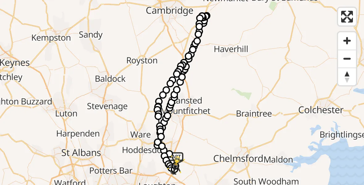 Flight route map: Police Helicopter to North Weald Bassett, Epping Road