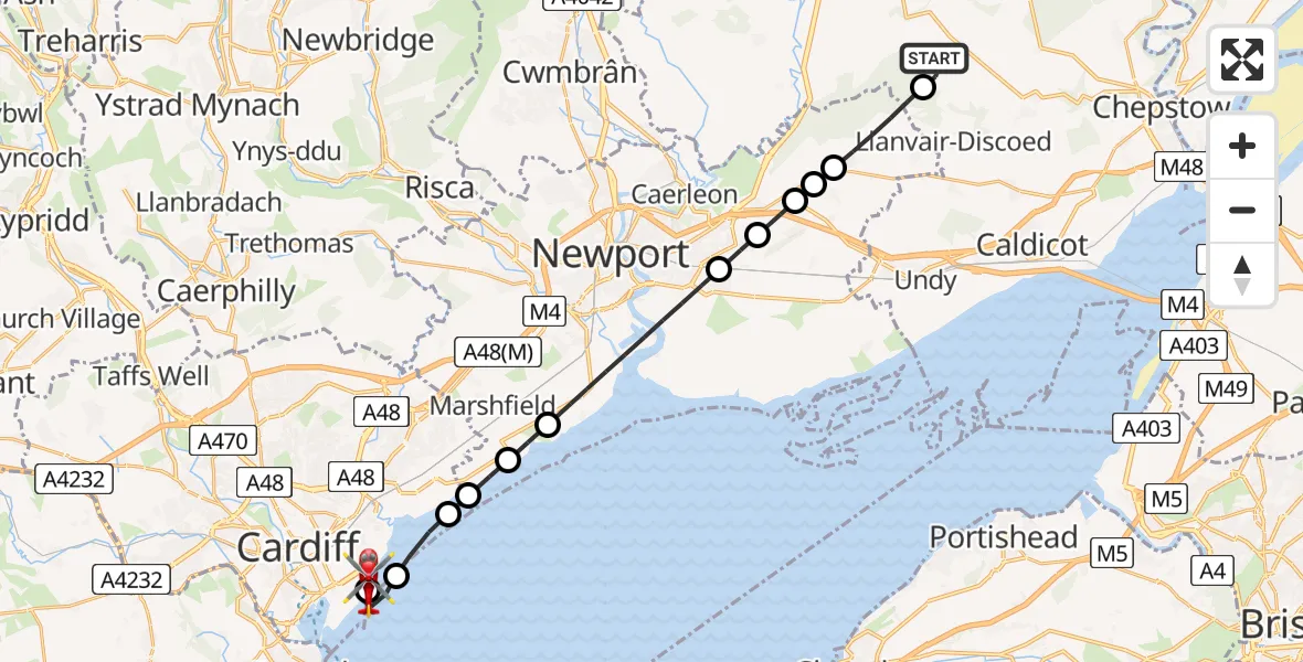 Routekaart van de vlucht: Air Ambulance Helicopter to Cardiff Heliport, Cardiff Heliport