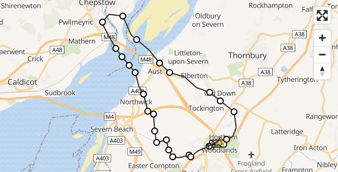 Flight route map: Police Helicopter to Almondsbury Helicopter Base, Almondsbury Helicopter Base
