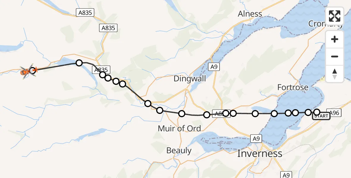 Routekaart van de vlucht: Coastguard Helicopter to Achanalt, A832