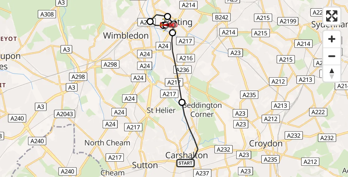 Routekaart van de vlucht: Air Ambulance Helicopter to St Georges Hospital, St Georges Hospital