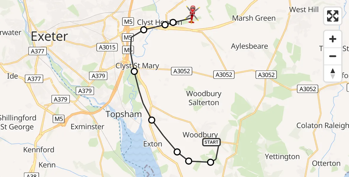 Routekaart van de vlucht: Air Ambulance Helicopter to Exeter International Airport, Exeter International Airport