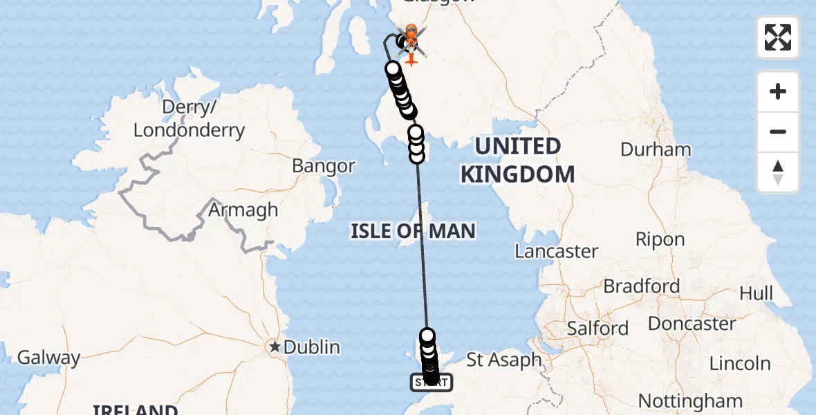 Flight route map: Coastguard Helicopter to Glasgow Prestwick Airport, Glasgow Prestwick Airport