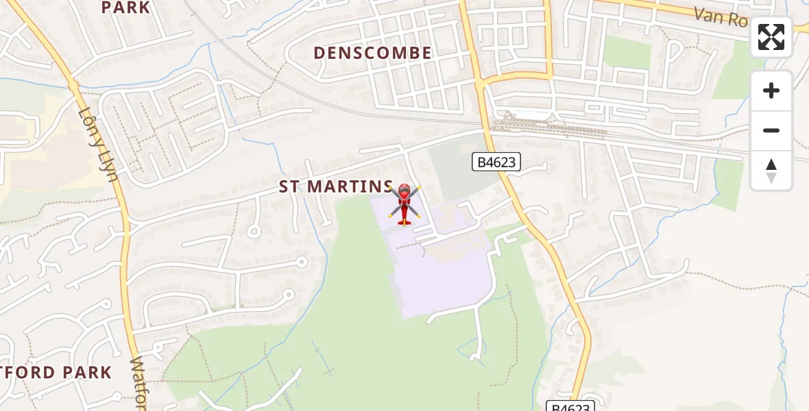 Flight route map: Air Ambulance Helicopter to Caerphilly