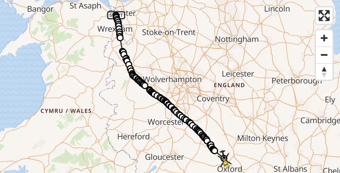 Flight route map: Police Helicopter to Woodstock, Shipton Road
