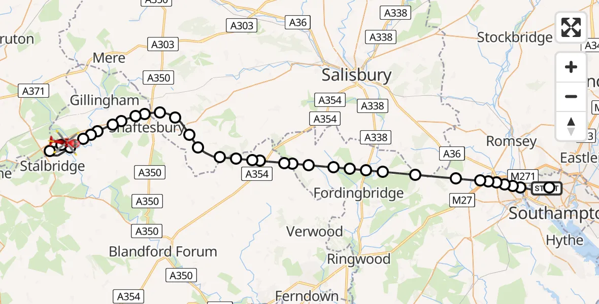 Flight route map: Air Ambulance Helicopter to Henstridge Airfield, Henstridge Airfield