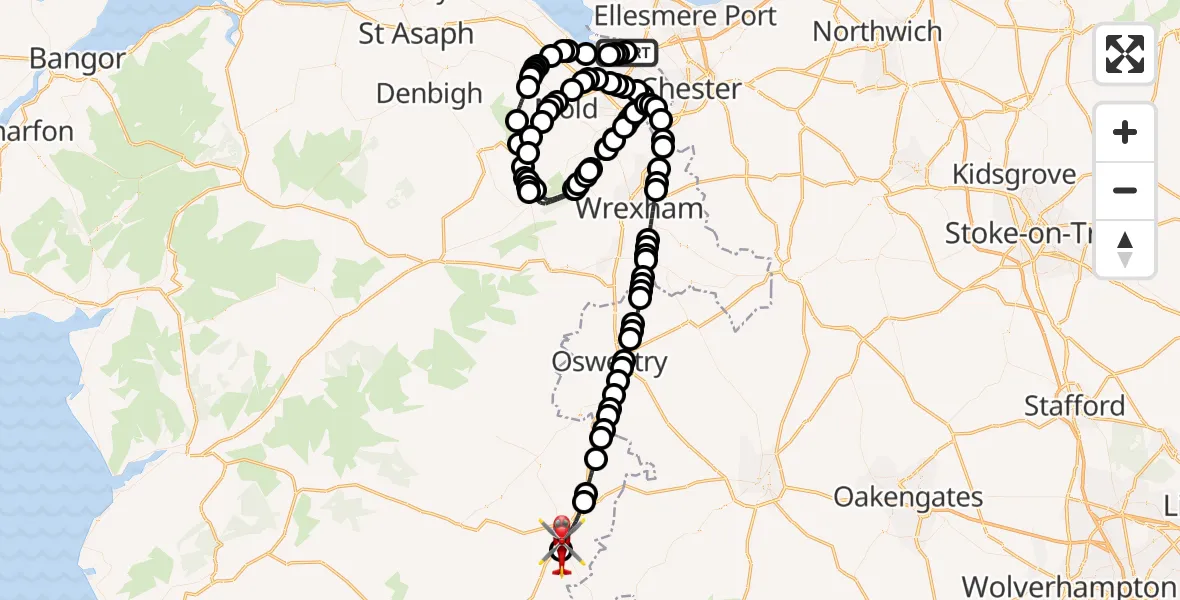 Routekaart van de vlucht: Air Ambulance Helicopter to Welshpool Airport, Welshpool Airport