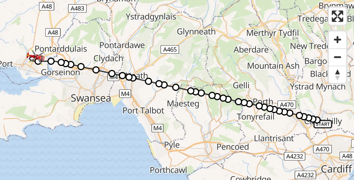 Routekaart van de vlucht: Air Ambulance Helicopter to Dafen, Heol Aur