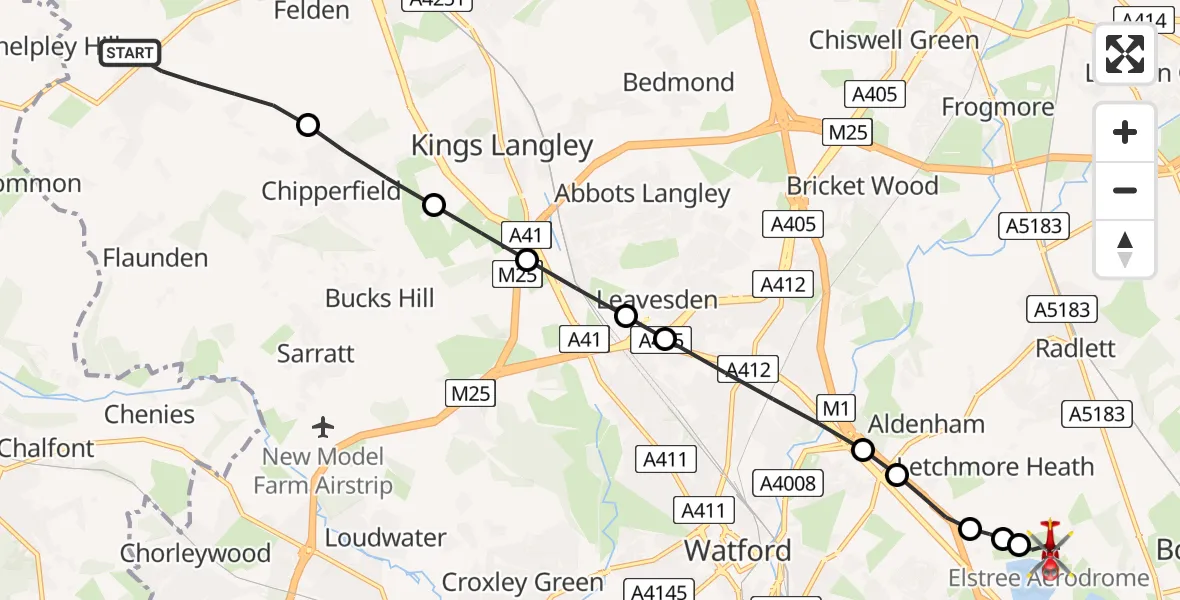 Routekaart van de vlucht: Air Ambulance Helicopter to Elstree Airfield, Elstree Airfield