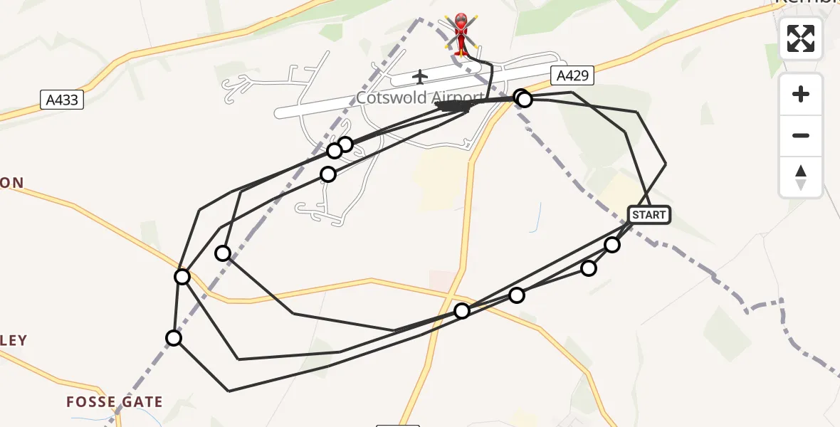 Flight route map: Air Ambulance Helicopter to Cotswold Airport, Cotswold Airport