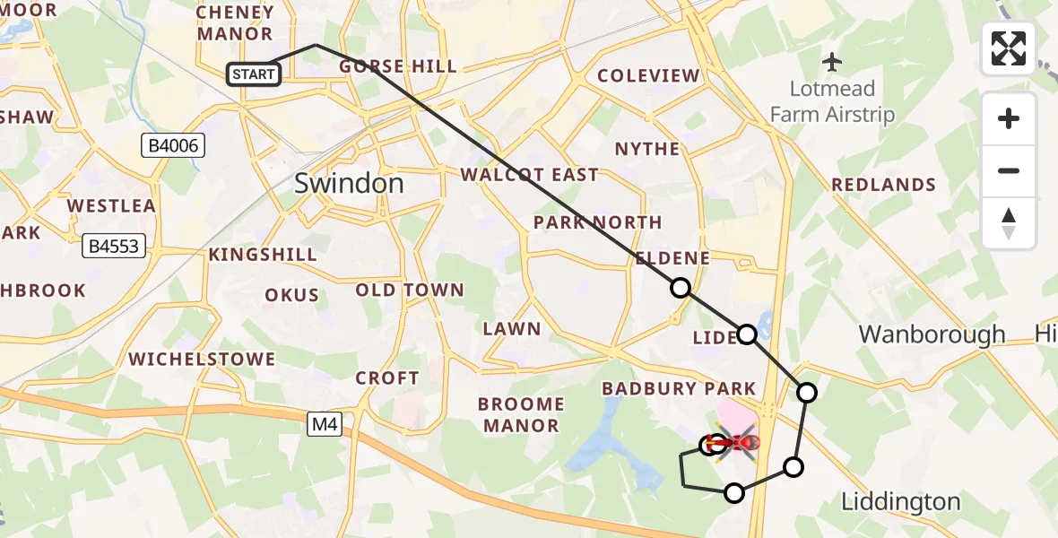 Flight route map: Air Ambulance Helicopter to Great Western Hospital, Great Western Hospital