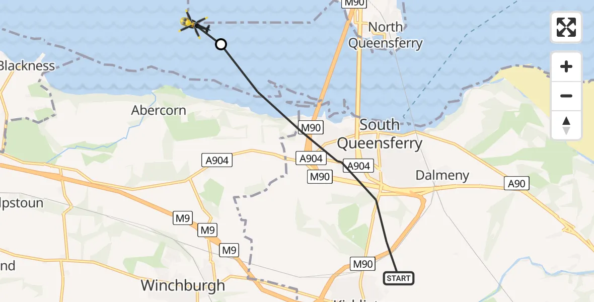 Flight route map: Police Helicopter to North Sea, North Sea