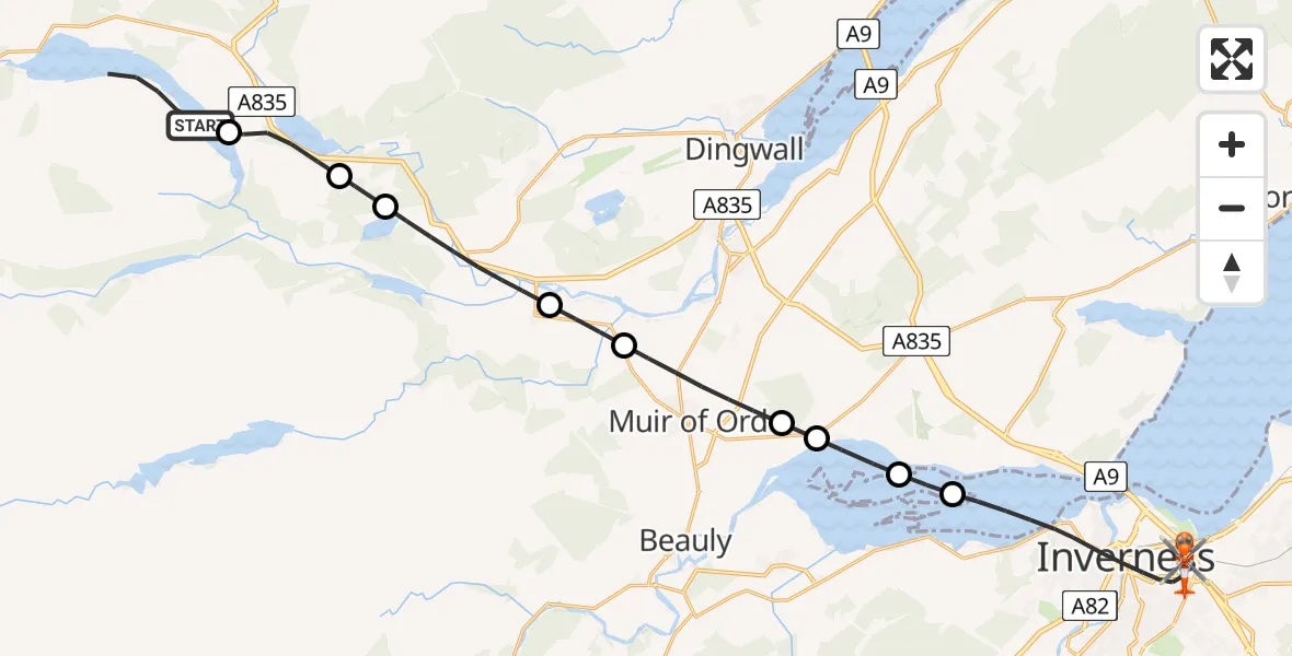 Routekaart van de vlucht: Coastguard Helicopter to Inverness, Sir Walter Scott Drive
