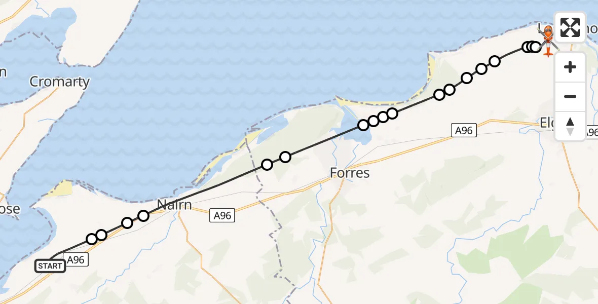 Flight route map: Coastguard Helicopter to RAF Lossiemouth, RAF Lossiemouth