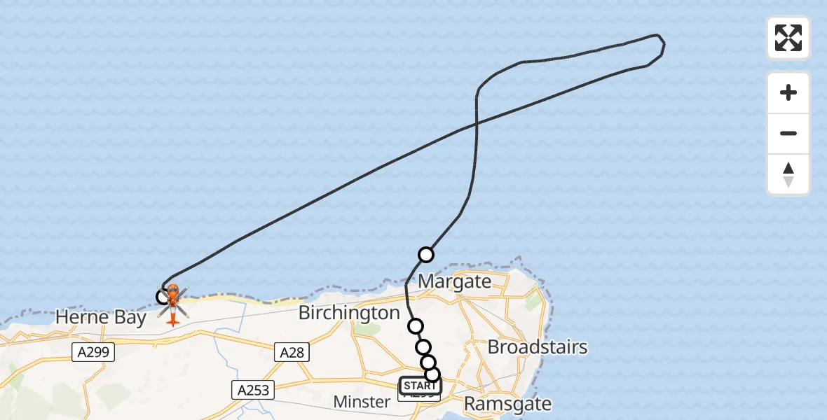 Flight route map: Coastguard Helicopter to Hillborough, Oyster Bay Trail