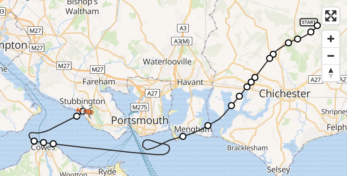 Routekaart van de vlucht: Coastguard Helicopter to Solent Airport, Solent Airport