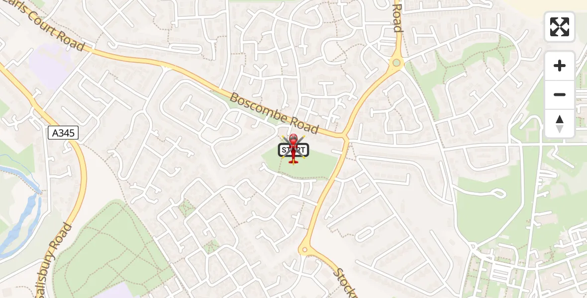 Flight route map: Air Ambulance Helicopter to Amesbury, Beaulieu Road