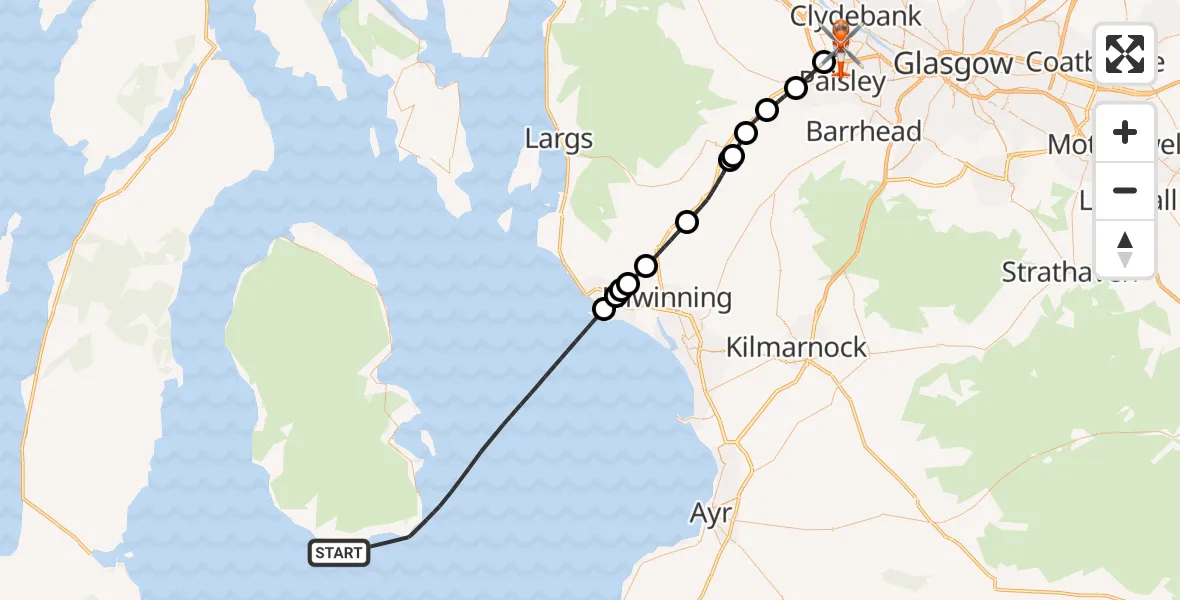 Flight route map: Coastguard Helicopter to Glasgow Airport, Glasgow Airport