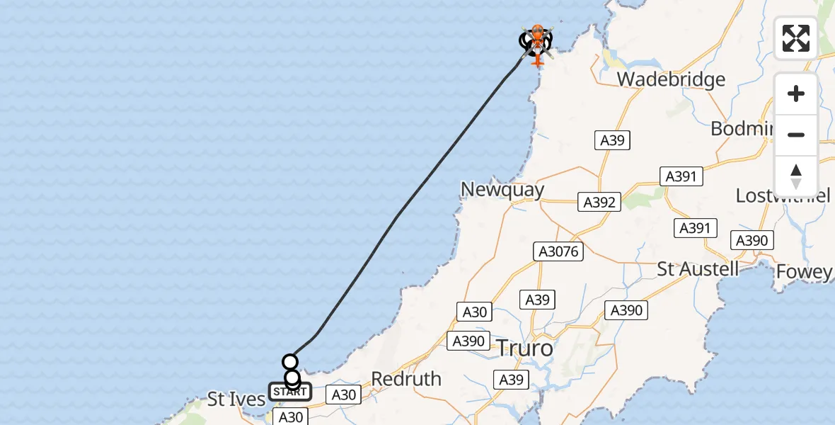 Routekaart van de vlucht: Coastguard Helicopter to St. Merryn, St. Merryn
