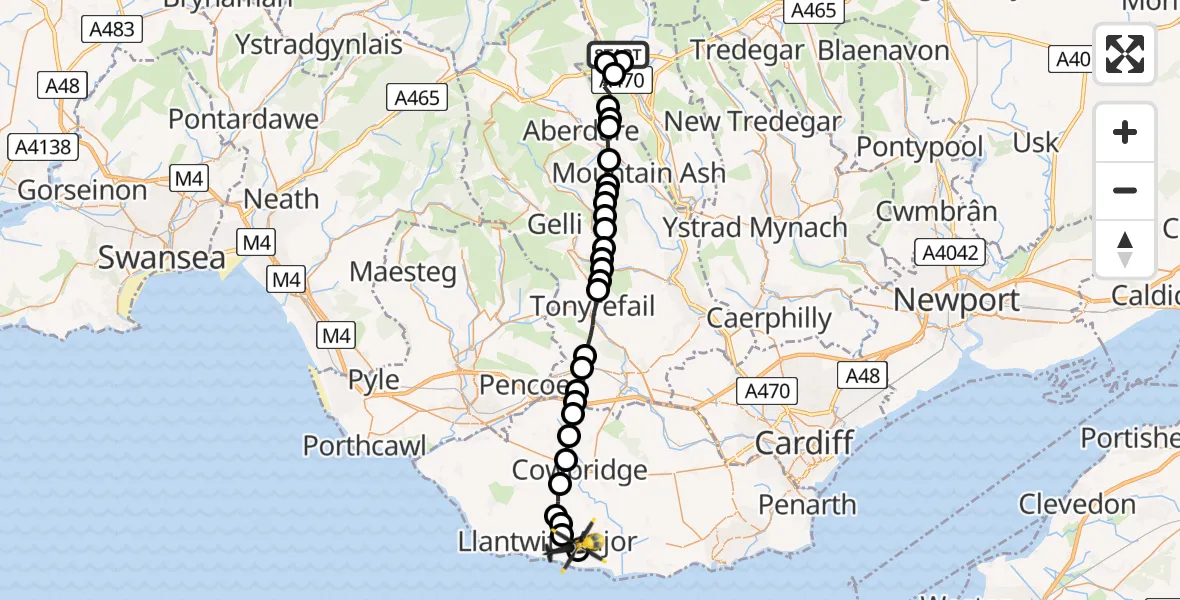 Routekaart van de vlucht: Police Helicopter to MOD St Athan, MOD St Athan