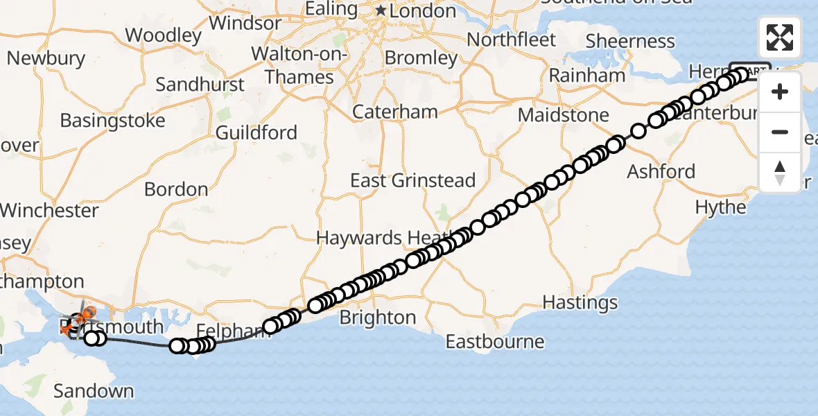Flight route map: Coastguard Helicopter to Solent Airport, Solent Airport
