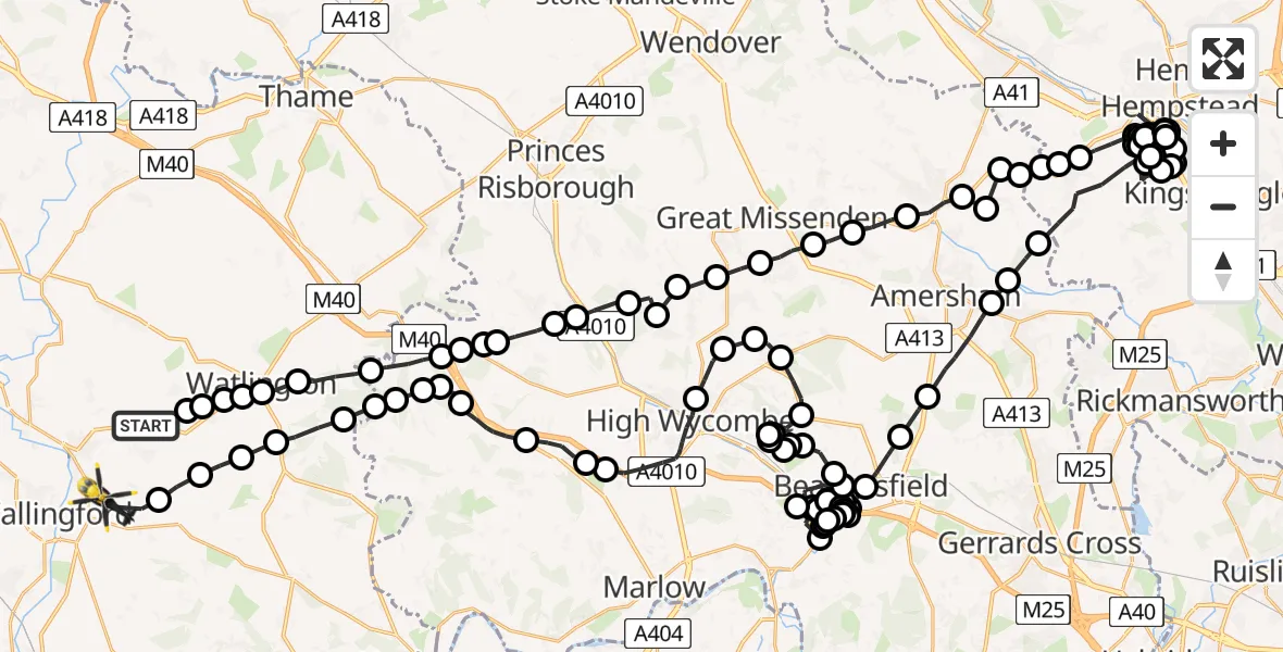 Flight route map: Police Helicopter to Benson, Clack's Lane