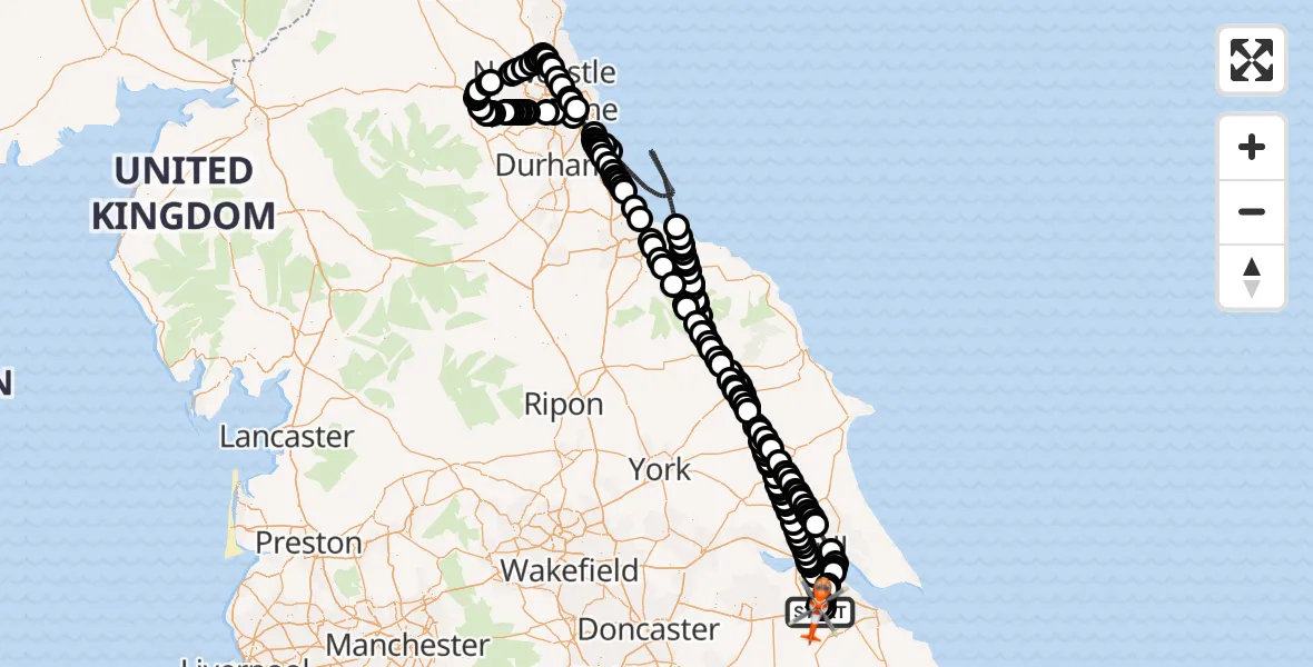 Flight route map: Coastguard Helicopter to Humberside Airport, Humberside Airport
