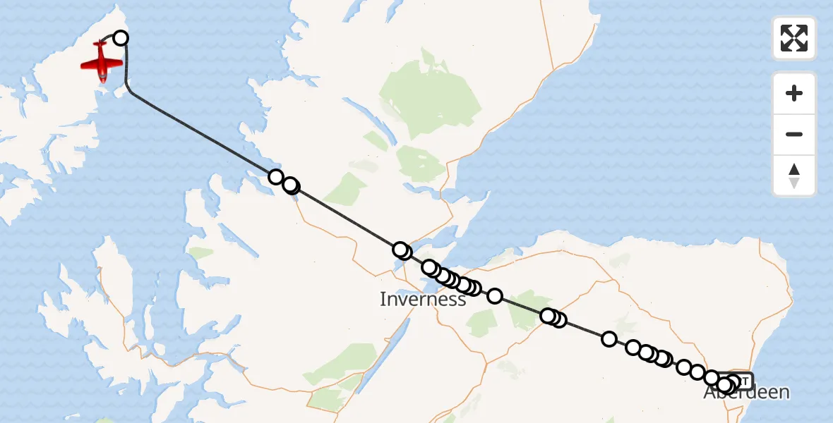 Flight route map: Air Ambulance Aircraft to Am Baile Ùr, Aberdeen International Airport