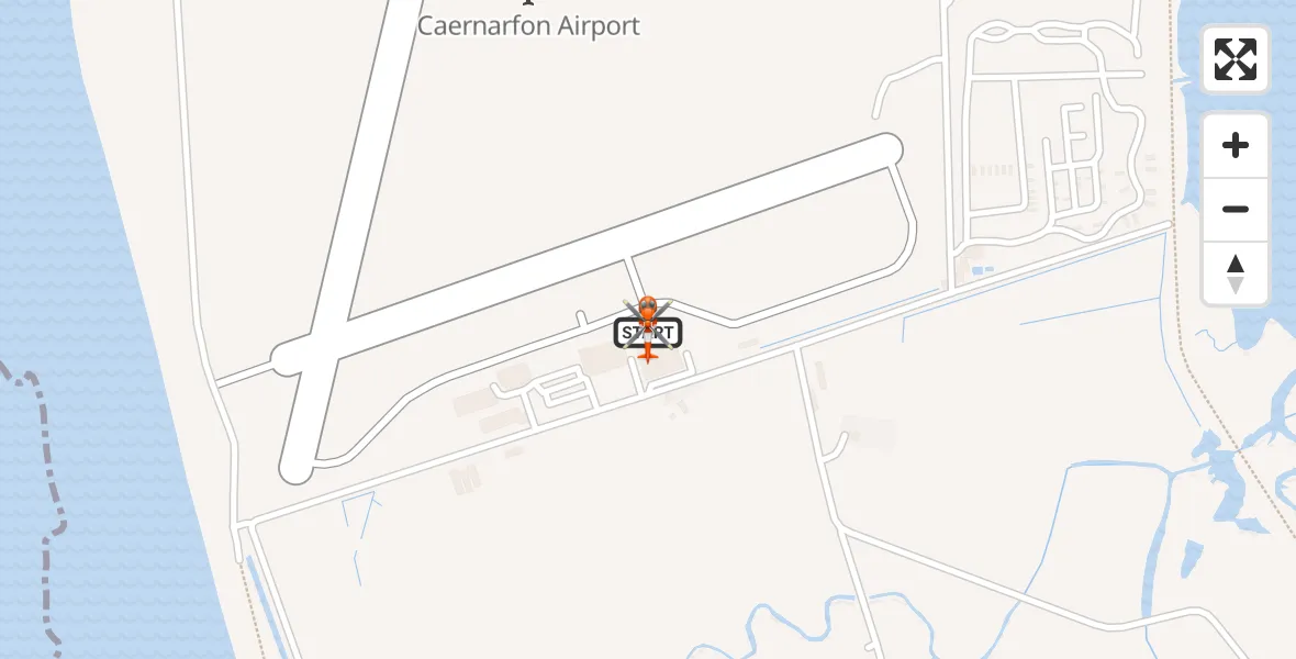 Flight path map showing Coastguard Helicopter route from Caernarfon Airport to Caernarfon Airport