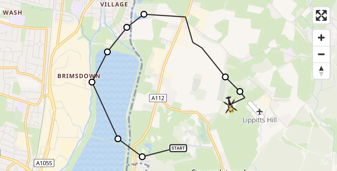 Routekaart van de vlucht: Police Helicopter to Sewardstonebury, Bury Road