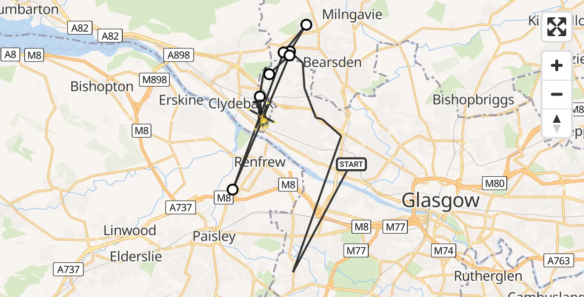 Flight route map: Police Helicopter to Clydebank, Fleming Avenue