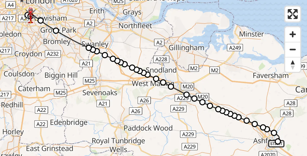 Flight route map: Air Ambulance Helicopter to Kings College London Hospital, Kings College London Hospital