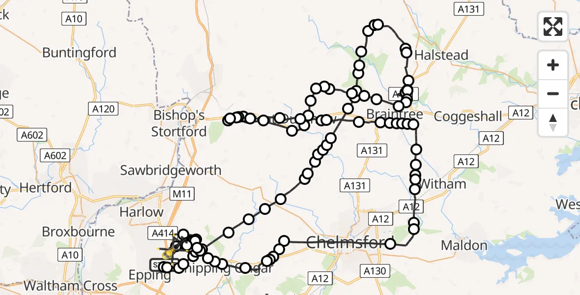 Routekaart van de vlucht: Police Helicopter to North Weald Airfield, North Weald Airfield