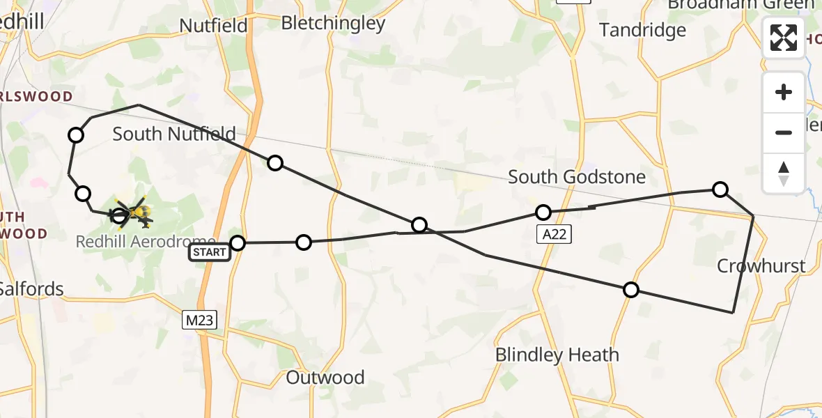 Routekaart van de vlucht: Police Helicopter to Redhill Aerodrome, Redhill Aerodrome