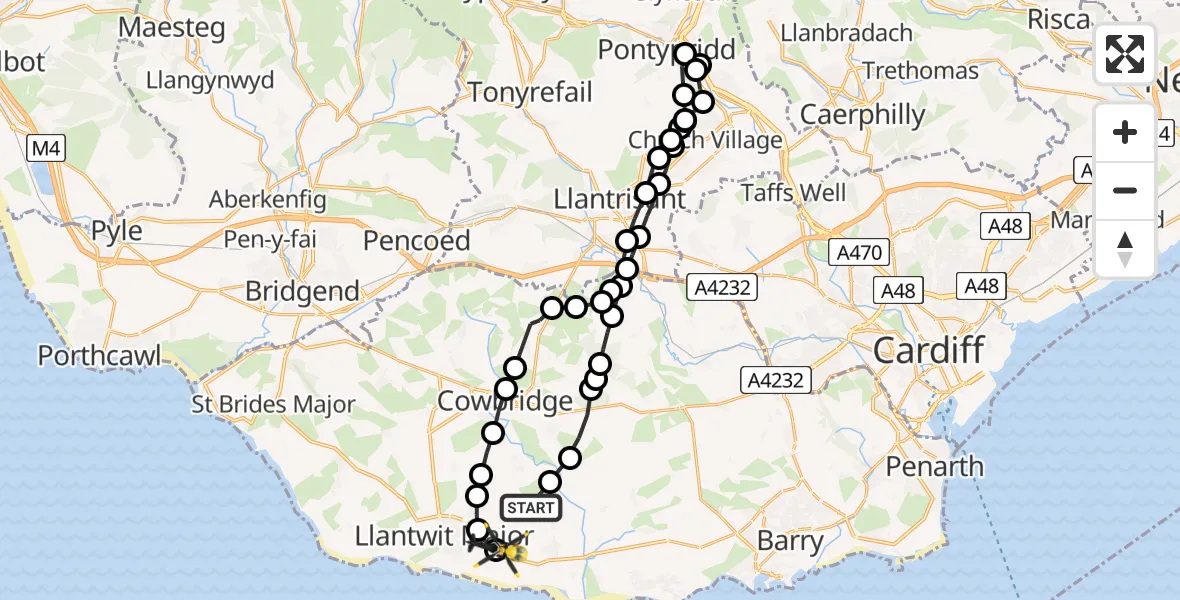 Flight route map: Police Helicopter to MOD St Athan, MOD St Athan