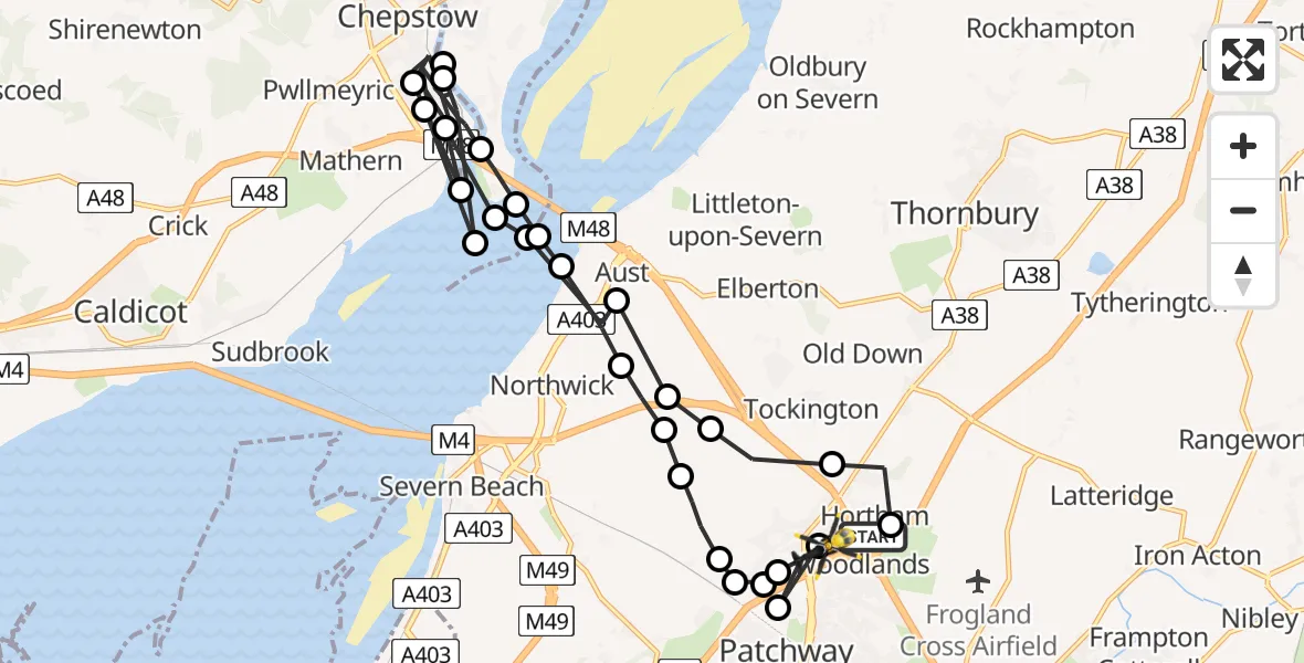 Flight route map: Police Helicopter to Almondsbury Helicopter Base, Almondsbury Helicopter Base
