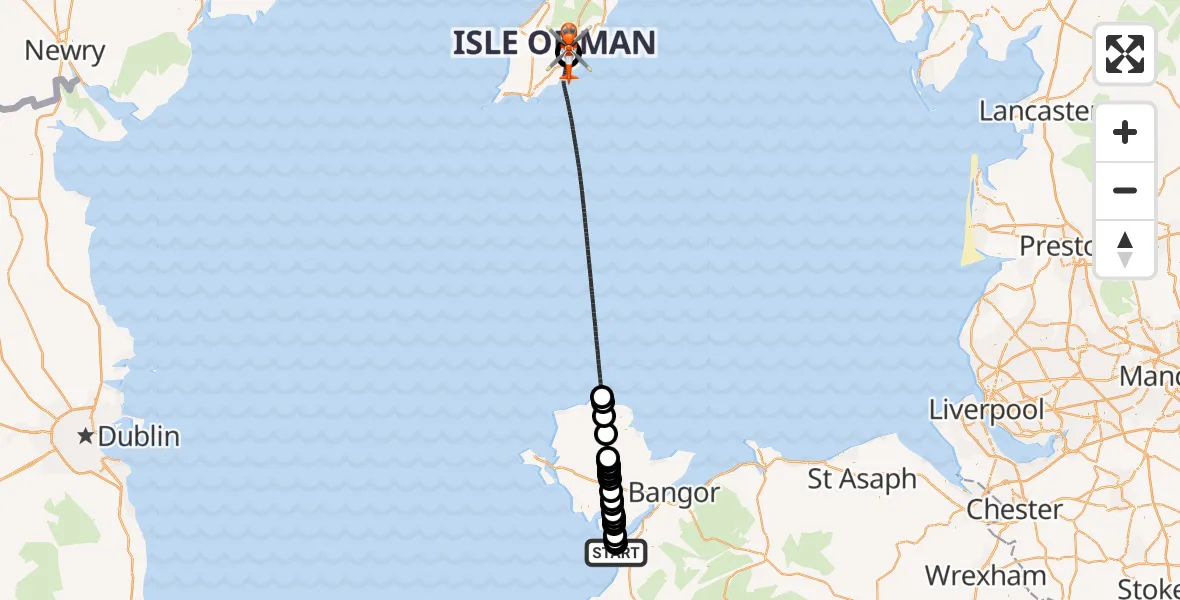 Flight route map: Coastguard Helicopter to Noble's Hospital Heliport, Noble's Hospital Heliport