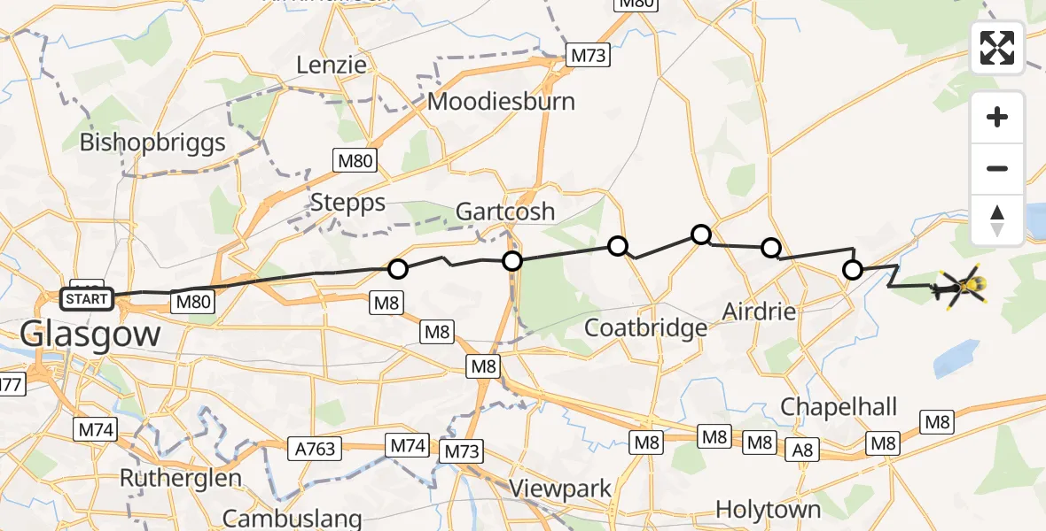 Routekaart van de vlucht: Police Helicopter to Salsburgh, Duntilland Road