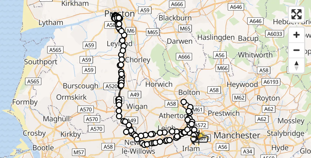 Routekaart van de vlucht: Police Helicopter to Manchester Barton Aerodrome