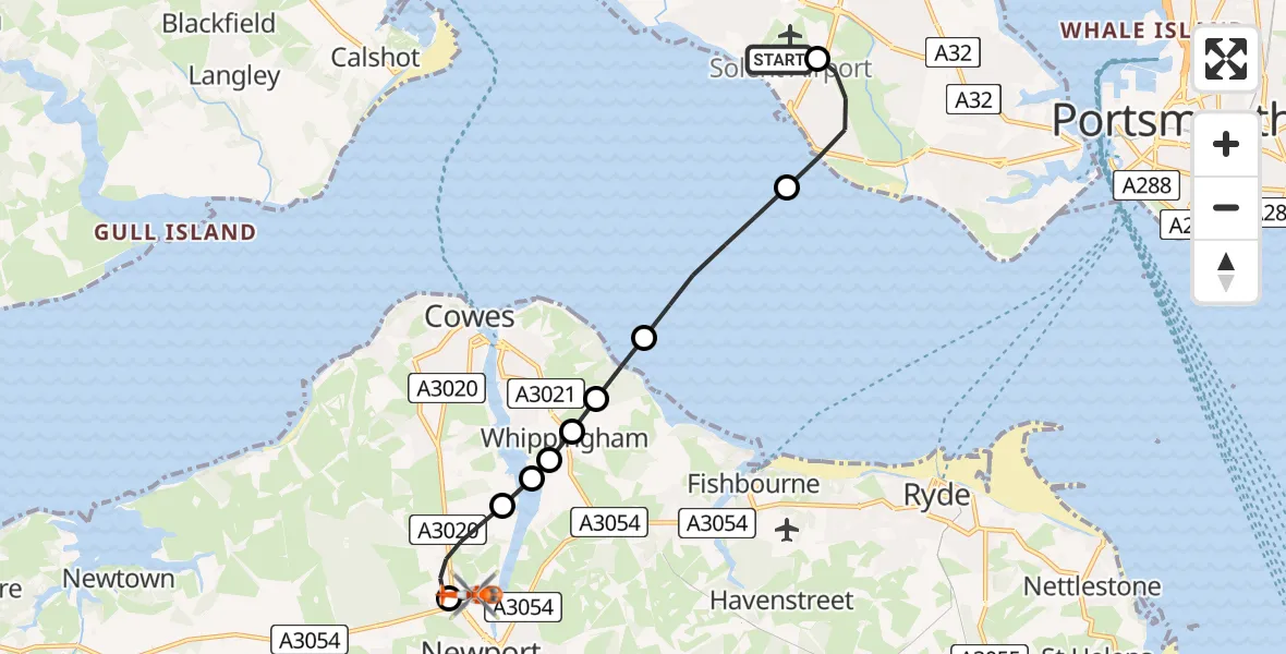 Flight route map: Coastguard Helicopter to St Marys Hospital Isle Of Wight, St Marys Hospital Isle Of Wight