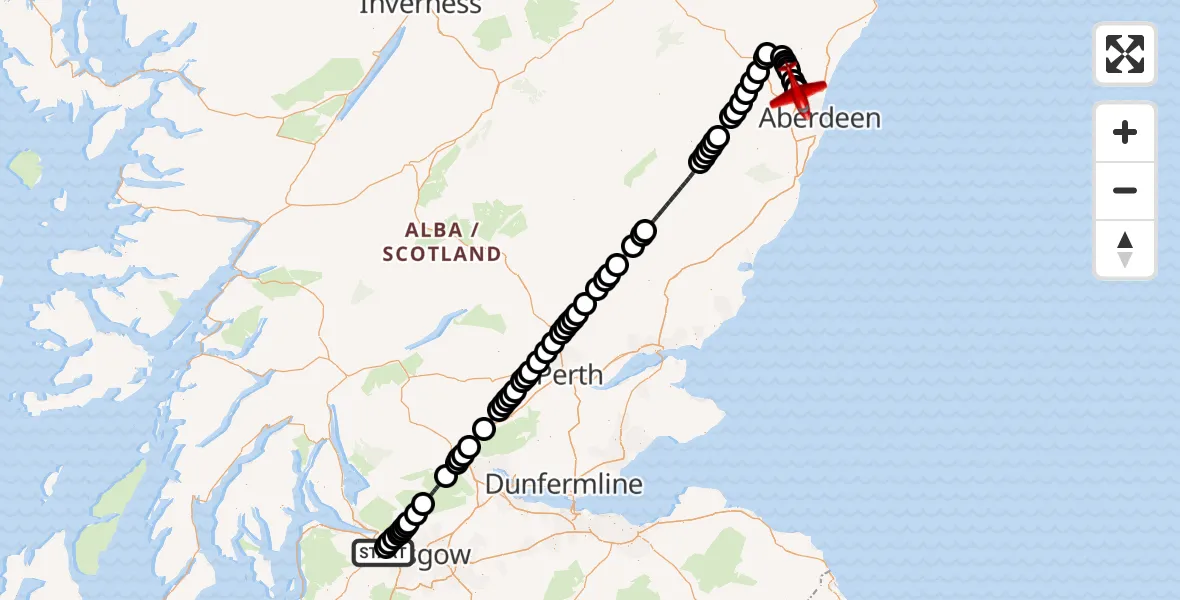 Flight route map: Air Ambulance Aircraft to Aberdeen City, Pitmedden Road