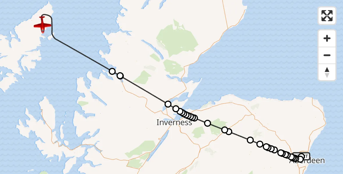 Flight route map: Air Ambulance Aircraft to Inner Seas, Wellheads Drive