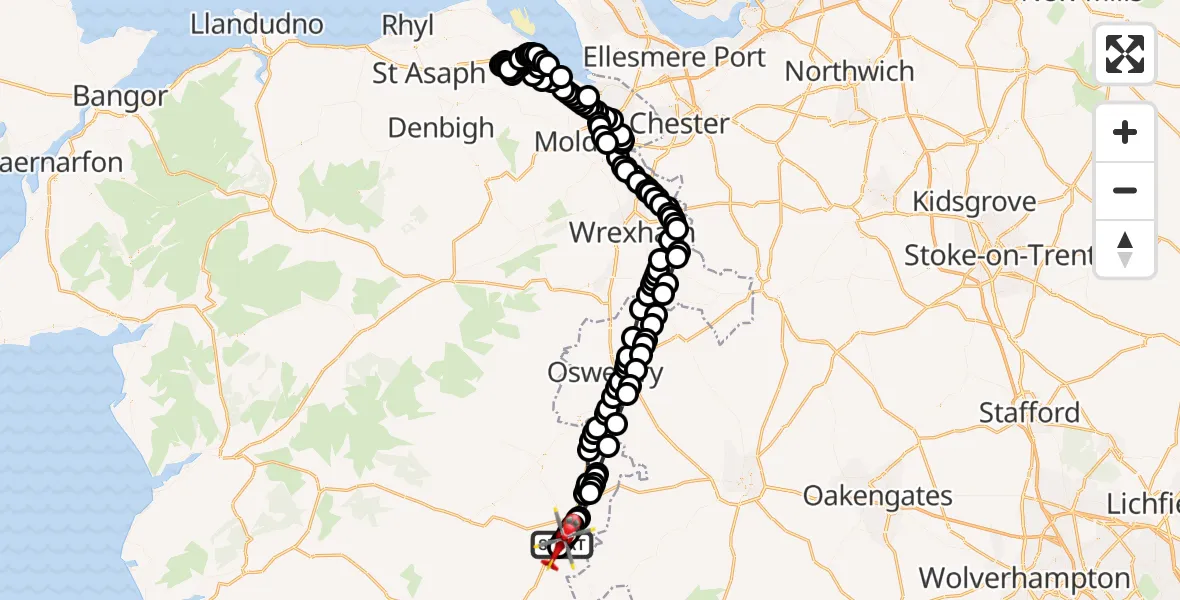 Flight route map: Air Ambulance Helicopter to Welshpool Airport, Welshpool Airport