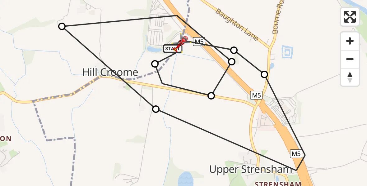 Routekaart van de vlucht: Air Ambulance Helicopter to Hill Croome, M5