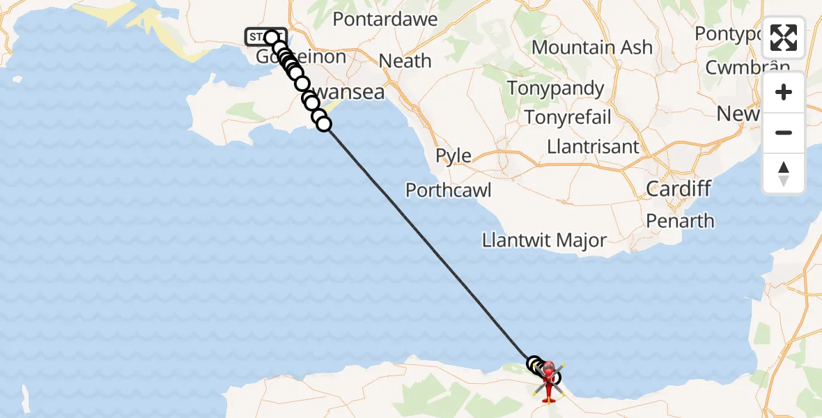 Flight route map: Air Ambulance Helicopter to Alcombe, Alexandra Road